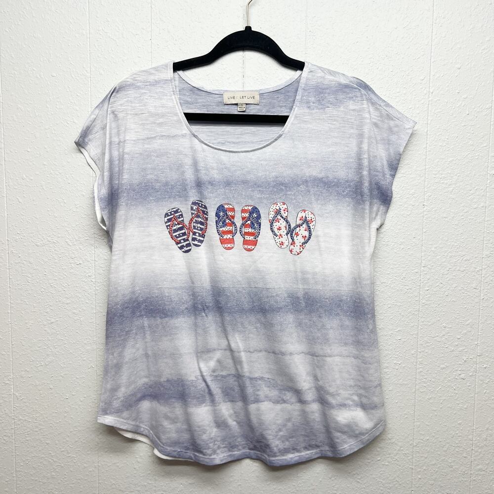 Live Let Live Patriotic 4th of July Womens T-Shirt Sz Small Lightweight Stretch